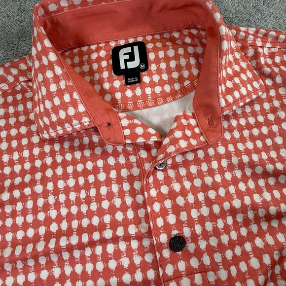 Footjoy Polo‎ Shirt Mens Medium Lisle Gingham Fray Print Self Collar Performance - Picture 1 of 4